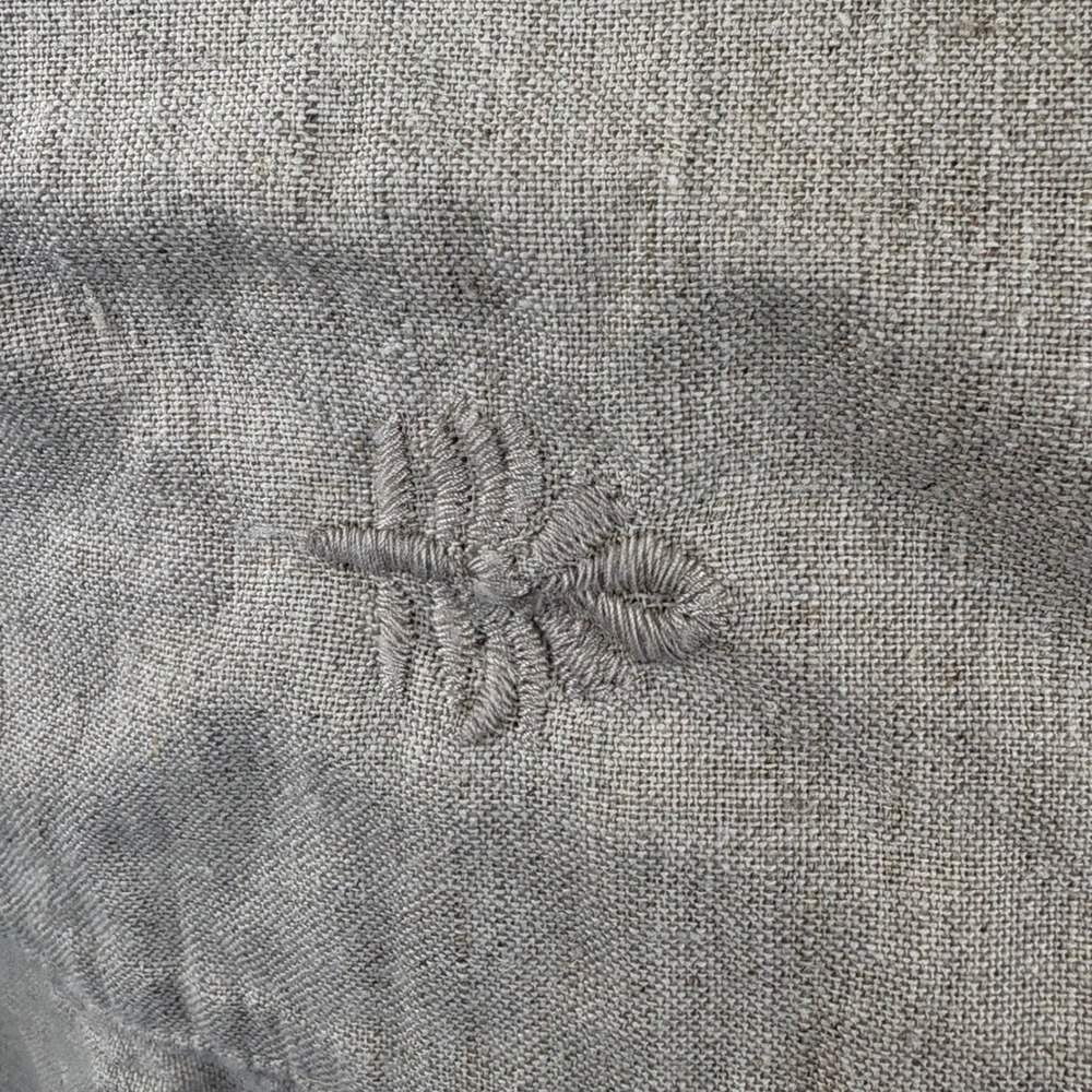 Zara Mens Large Linen Blend‎ Embroidered Leaf Camp Collar Short Sleeve Beige - Picture 6 of 6